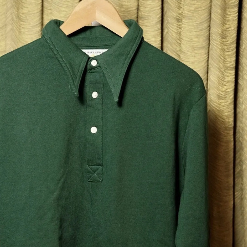 Simon James Cathcart Bottle Green Spearpoint Dagger Collar Polo Sweater, Sz 16 M - Picture 3 of 7